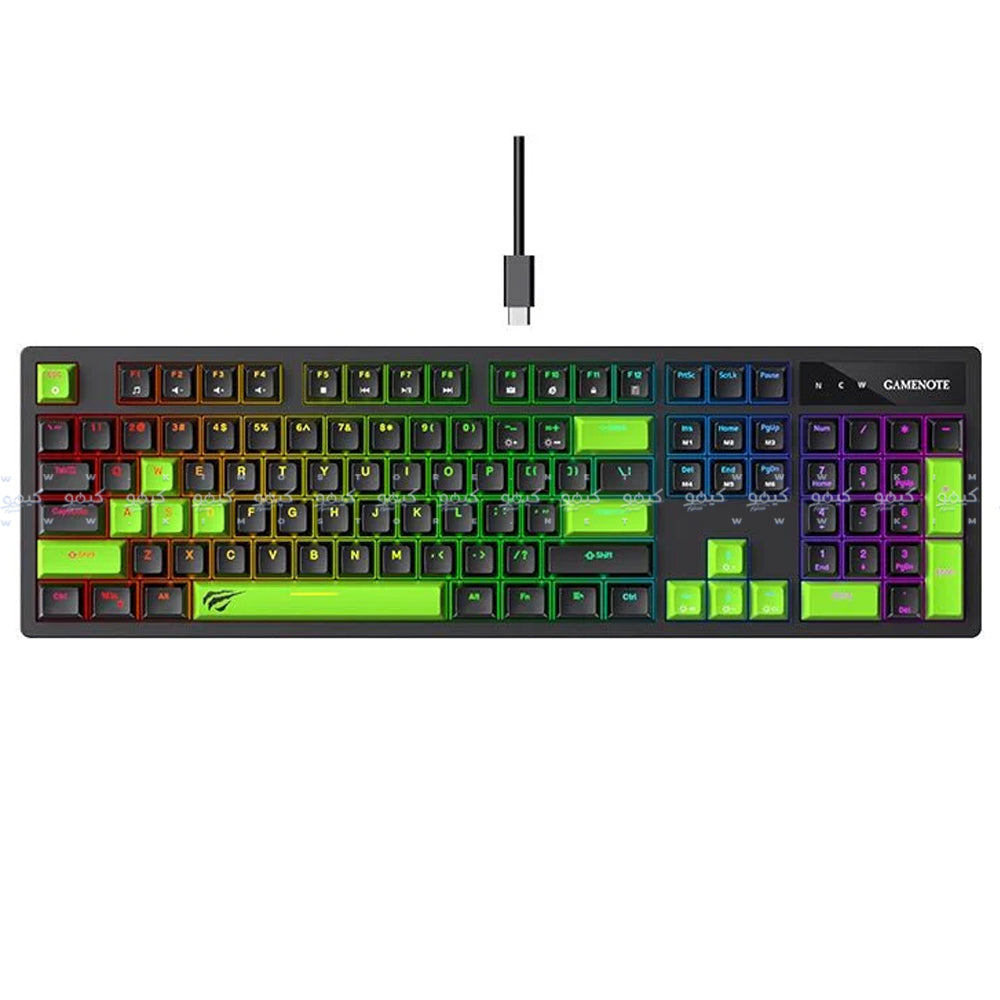 كيبورد هافيت سلكي RGB جيمنج إنجليزي وعربي KB893L - أسود x أخضر