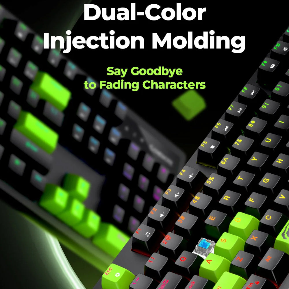 كيبورد هافيت سلكي RGB جيمنج إنجليزي وعربي KB893L - أسود x أخضر