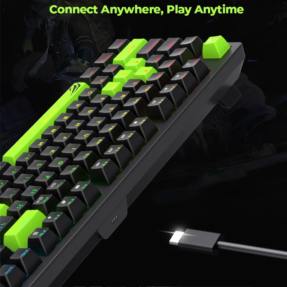 كيبورد هافيت سلكي RGB جيمنج إنجليزي وعربي KB893L - أسود x أخضر