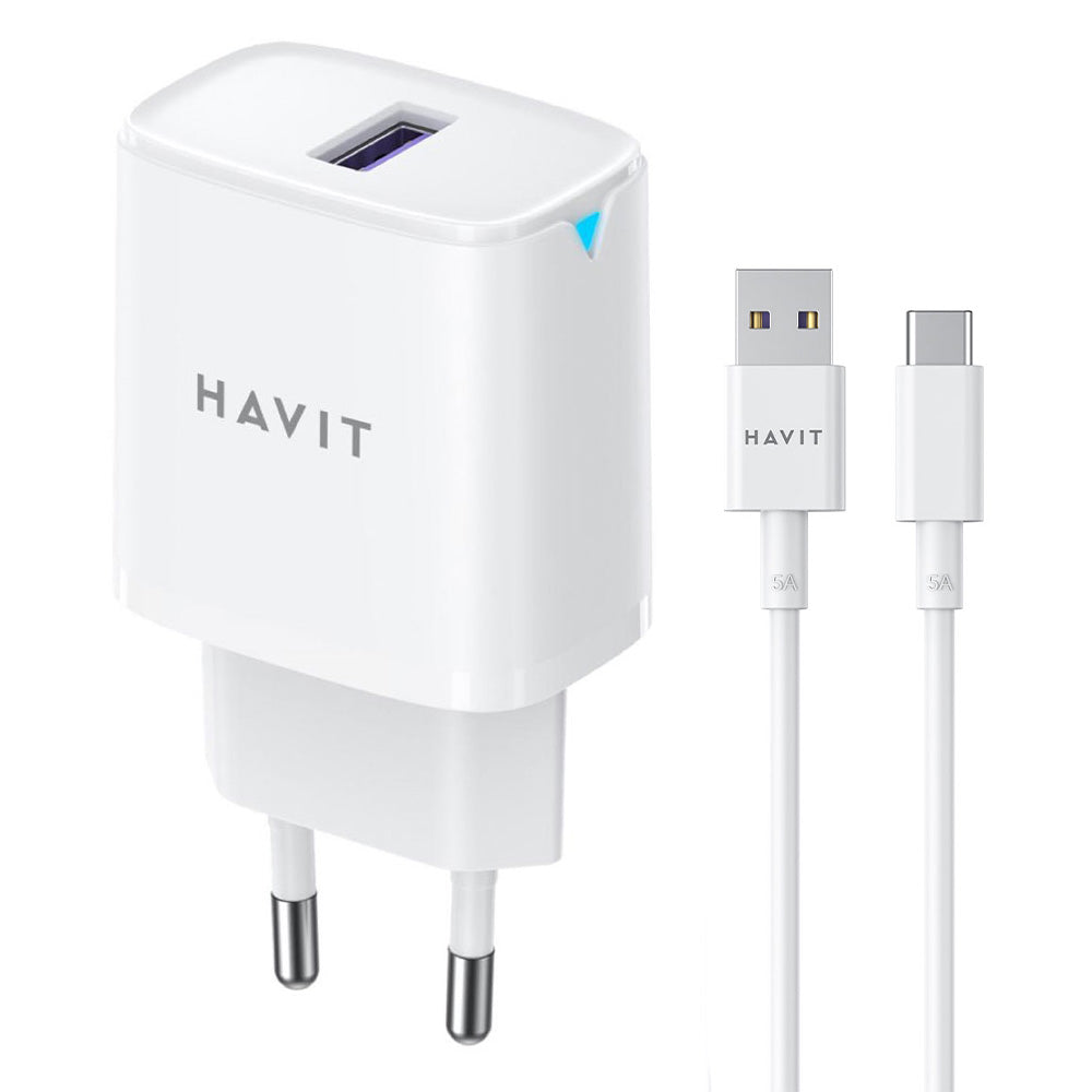 Havit ST922 Wall Charger Type-C Cable 22.5W Fast Charging - White
