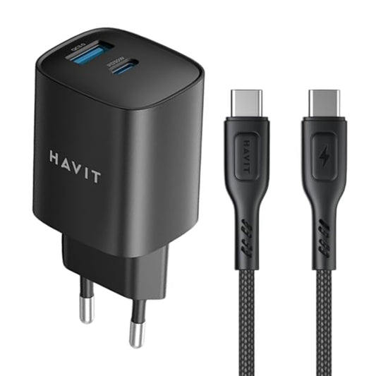 Havit ST932 Wall Charger PD Type-C + USB + Type-C Cable 30W Fast Charging - Black