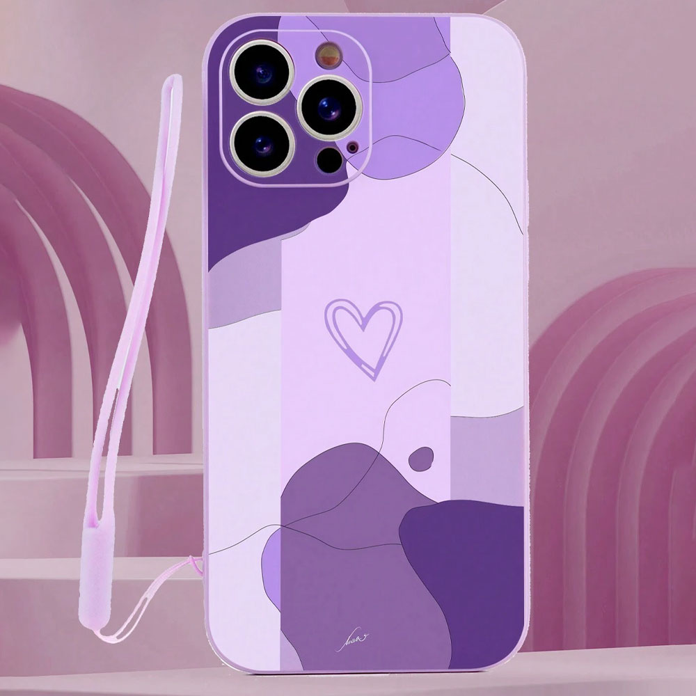 Heart Shaped Pattern With Lanyard Purple Phone Cover 
