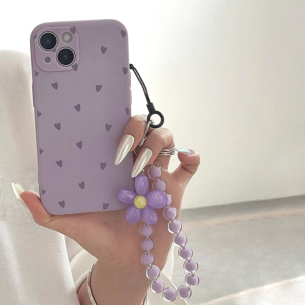 Hearts Design Phone Cover Apple iPhone With Cute Beaded Lanyard