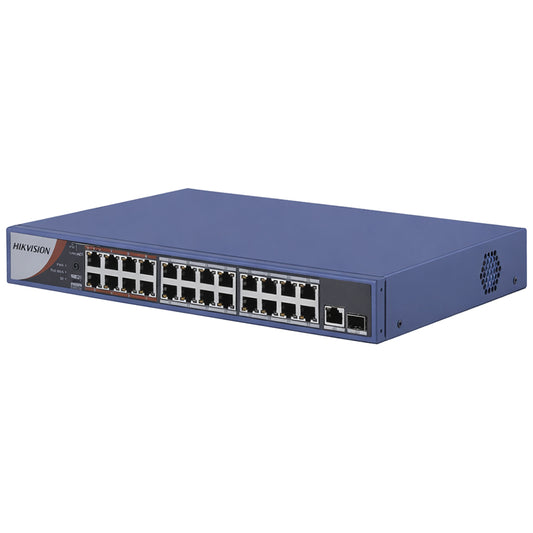 سويتش هيكفيجن 24 منفذ 10/100 ميجابايت في الثانية PoE + منفذ (RJ45) 10/100/1000 ميجابايت في الثانية + منفذ (SFP) 10/100/1000 ميجابايت في الثانية فايبر اوبتيكال 230 وات DS-3E0326P-E/M(B) Unmanaged Desktop