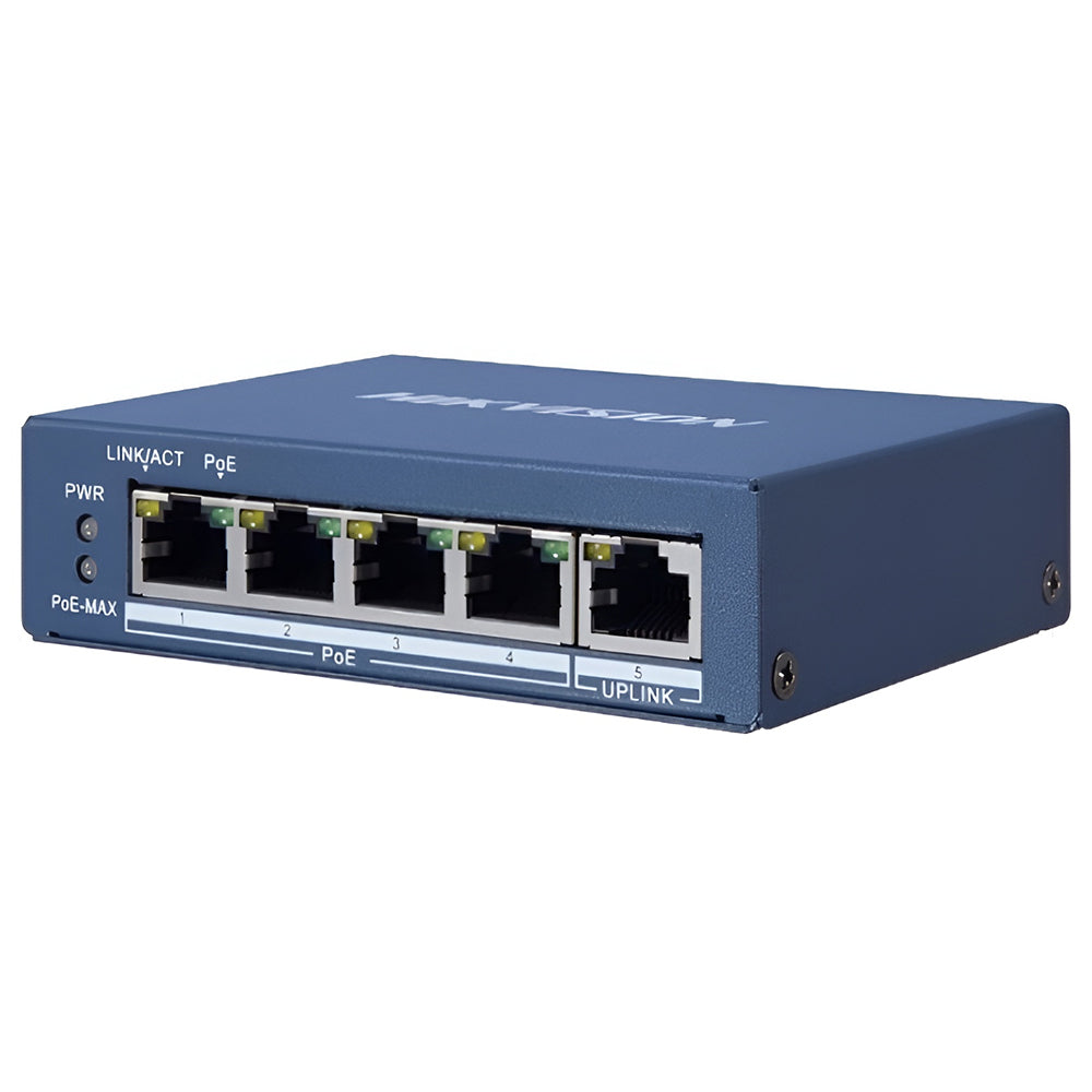 Hikvision DS-3E0505P-E/M Unmanaged Desktop Switch 4 Ports PoE 10/100/1000Mbps + 1 Port RJ45 10/100/1000Mbps Uplink