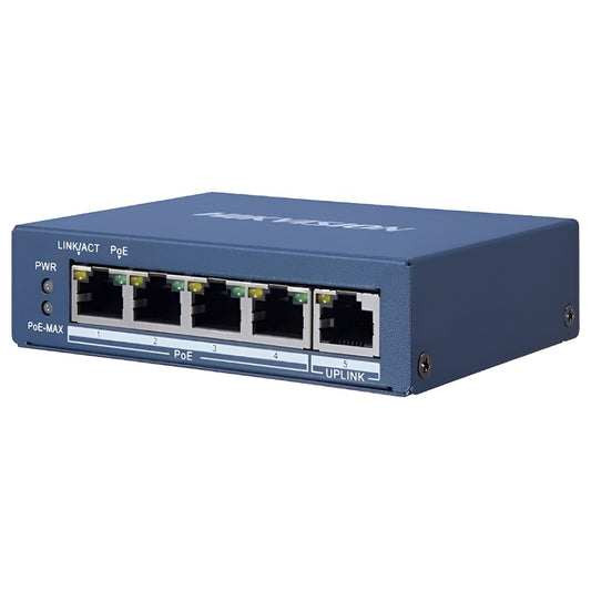 Hikvision DS-3E0505P-E/M Unmanaged Desktop Switch 4 Ports PoE 10/100/1000Mbps + 1 Port RJ45 10/100/1000Mbps Uplink