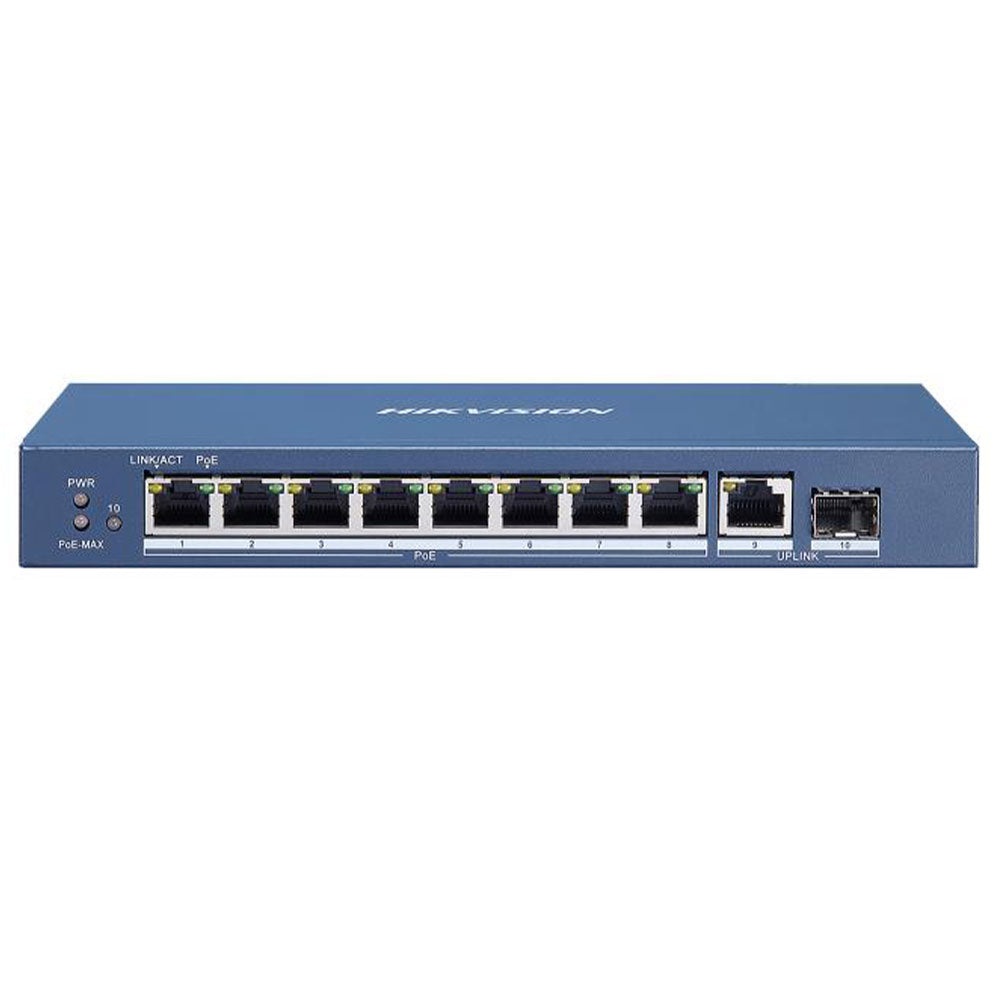 Hikvision DS-3E0510P-E Unmanaged Desktop Switch 8 Ports PoE 10/100/1000Mbps + 1 Port RJ45 10/100/1000Mbps Uplink + 1 Port SFP 10/100/1000Mbps Uplink 110W