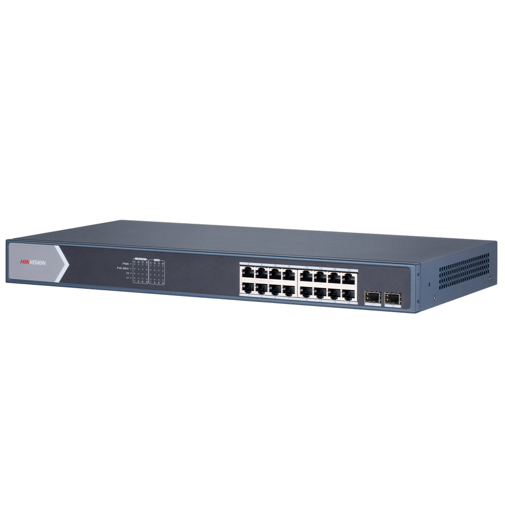 Hikvision DS-3E0518P-E/M Unmanaged Rackmount Switch 16 Ports PoE 10/100/1000Mbps + 2 Ports SFP 10/100/1000Mbps Fiber Optical 125W