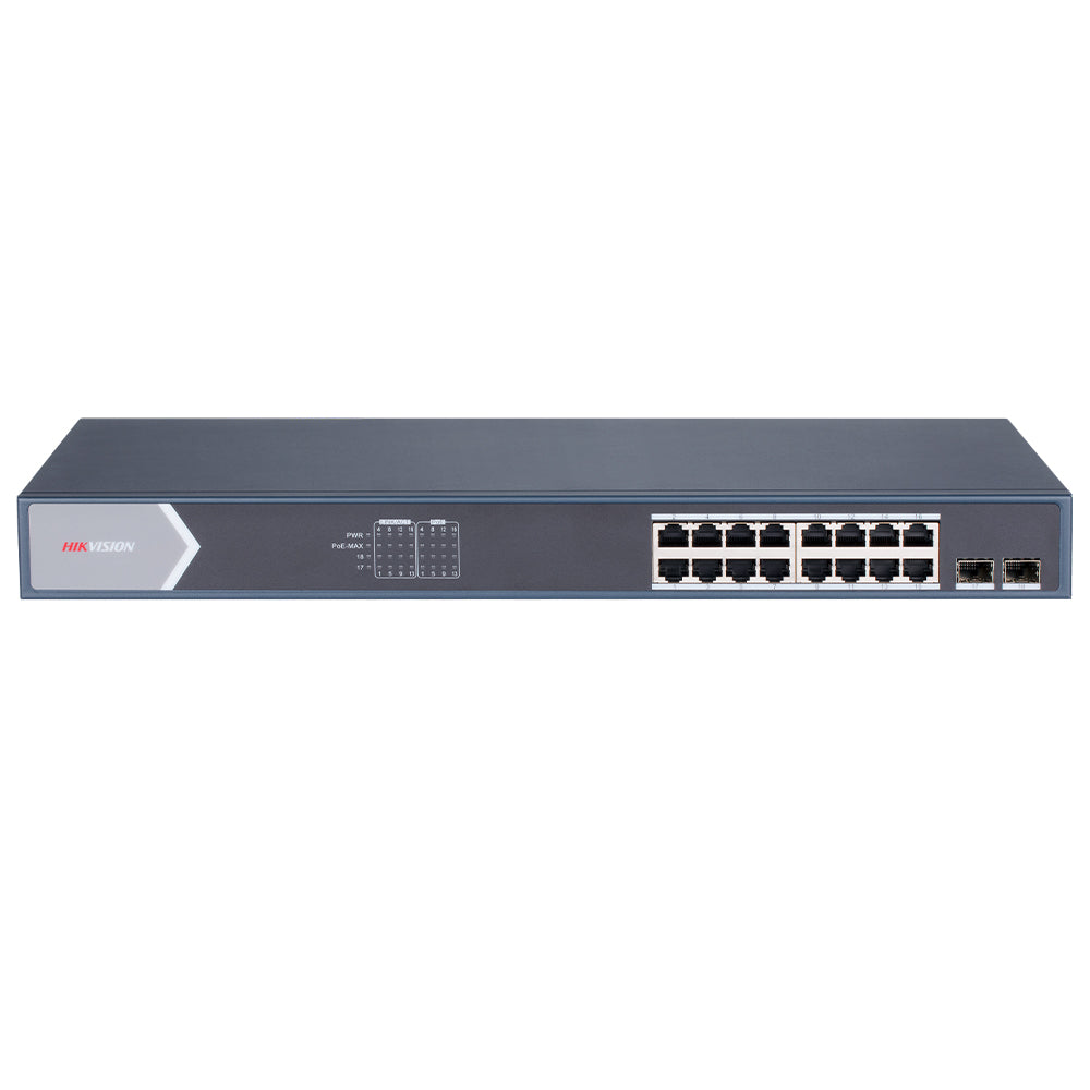 Hikvision DS-3E0518P-E/M Unmanaged Rackmount Switch 16 Ports PoE 10/100/1000Mbps + 2 Ports SFP 10/100/1000Mbps Fiber Optical 125W