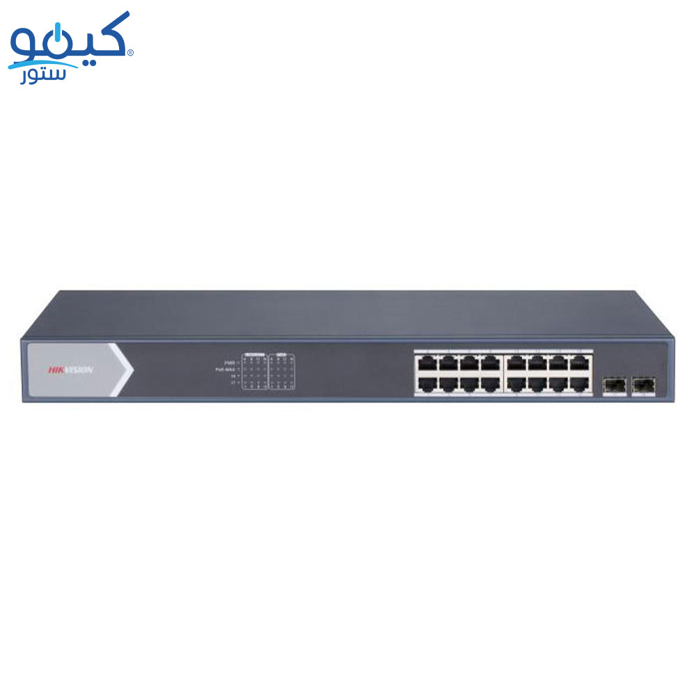 Hikvision DS-3E0518P-E/M Unmanaged Rackmount Switch 16 Ports PoE 10/100/1000Mbps + 2 Ports SFP 10/100/1000Mbps Fiber Optical 125W