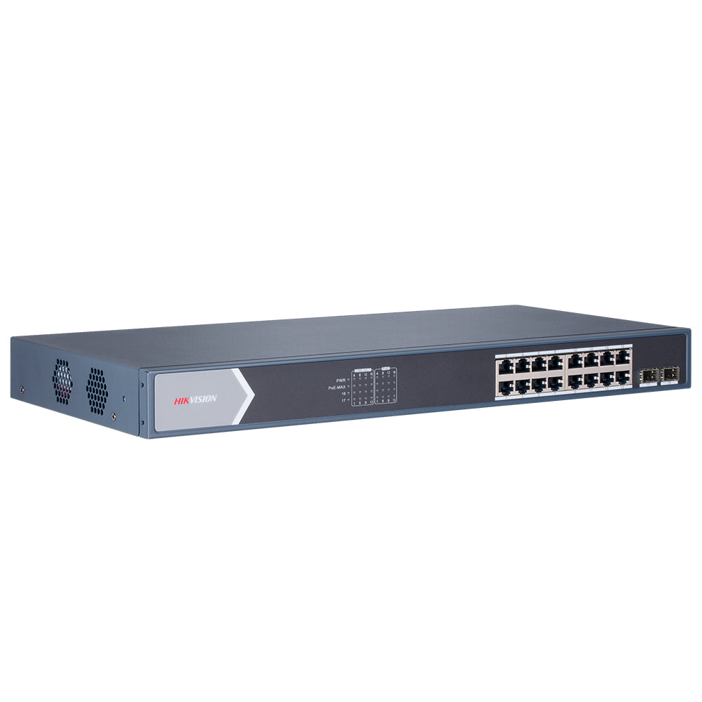 Hikvision DS-3E0518P-E/M Unmanaged Rackmount Switch 16 Ports PoE 10/100/1000Mbps + 2 Ports SFP 10/100/1000Mbps Fiber Optical 125W