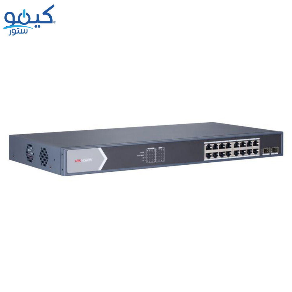 سويتش هيكفيجن 16 منفذ 10/100/1000 ميجابت في الثانية PoE + منفذين (SFP) 10/100/1000 ميجابت في الثانية فايبر اوبتكال 125 وات DS-3E0518P-E/M Unmanaged Rackmount