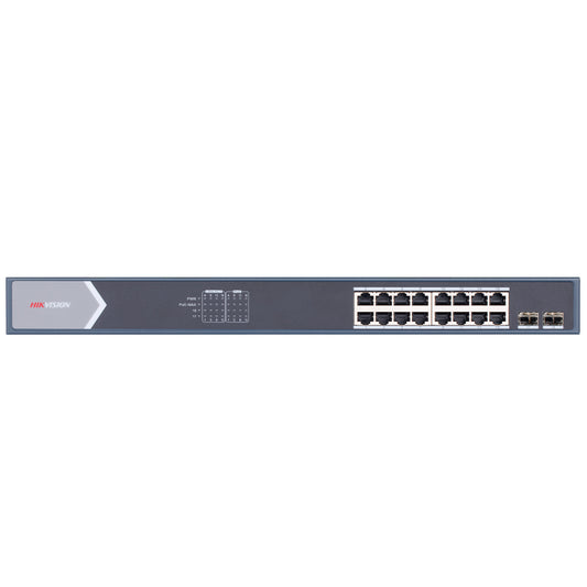 Hikvision DS-3E0518P-E/M Unmanaged Rackmount Switch 16 Ports PoE 10/100/1000Mbps + 2 Ports SFP 10/100/1000Mbps Fiber Optical 125W
