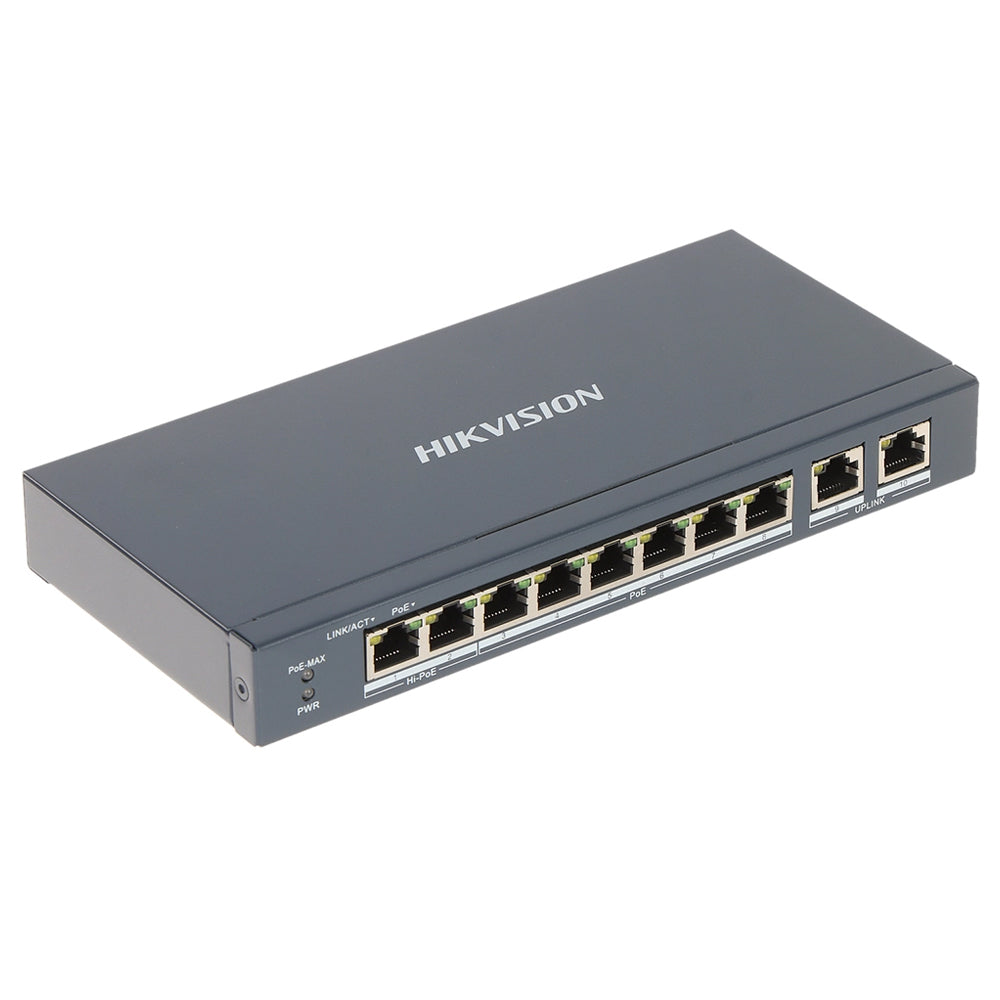 سويتش هيكفيجن 8 منافذ 10/100/1000 ميجابت في الثانية PoE + منفذين (RJ45) 10/100/1000 ميجابت في الثانية 60 وات DS-3E1510P-EI/M Smart Managed Desktop