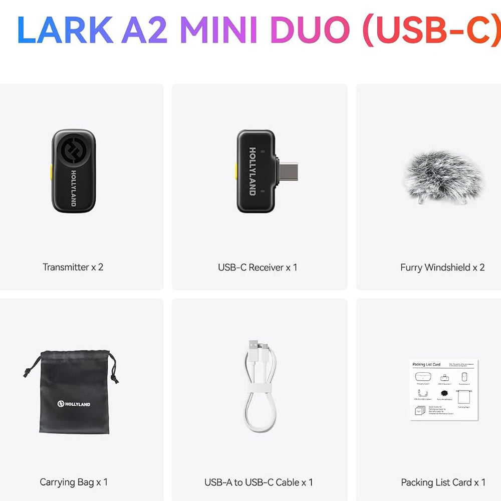Hollyland LARK A2 Mini Duo Type-C 2.4GHz Dual Channel Wireless Lavalier Microphone System - Space Gray