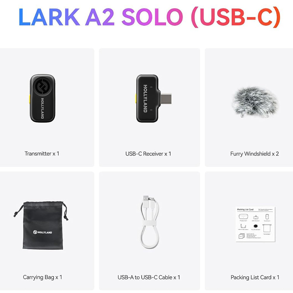 نظام ميكروفون هولي لاند لاسلكي بمشبك بمنفذ تايب سي LARK A2 Solo - رمادي