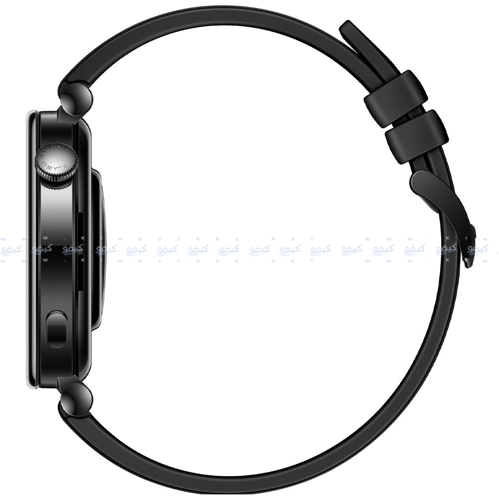 ساعة سمارت هواوي GT 4 ARA-B19 تدعم (GPS) 41 ملم - ستانليس ستيل اسود مع سوار مطاط فلوري أسود