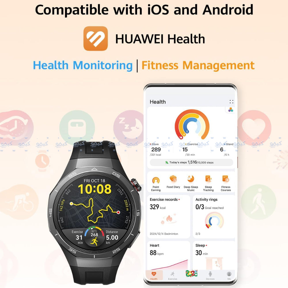 Huawei Watch GT 5 Pro VLI-B29 (46mm - GPS) Titanium Alloy Case With Black Fluoroelastomer Strap