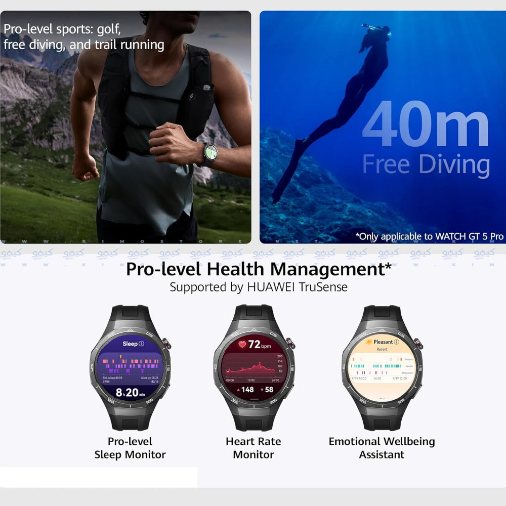 Huawei Watch GT 5 Pro VLI-B29 (46mm - GPS) Titanium Alloy Case With Black Fluoroelastomer Strap