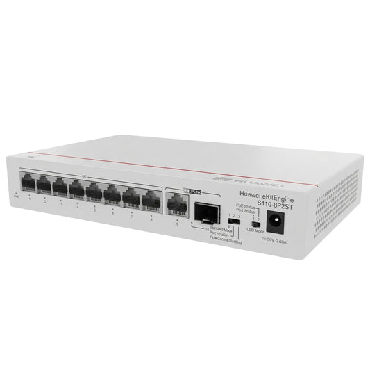 Huawei eKitEngine S110-8P2ST Unmanaged Desktop Switch 8 Ports PoE 10/100/1000Mbps + 1 Port 10/100/1000Mbps Uplink + 1 Port SFP 10/100/1000Mbps 124W