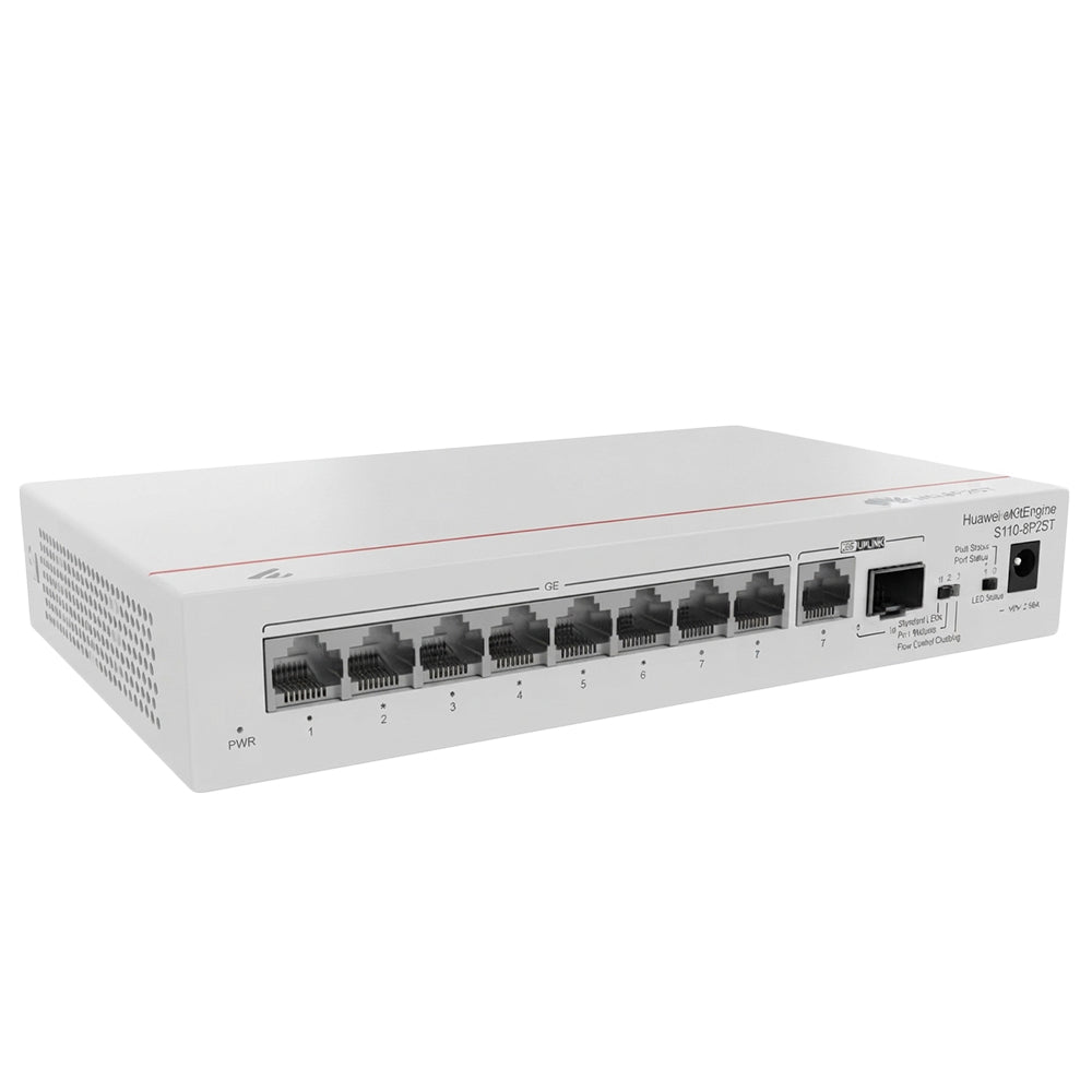 سويتش هواوي 8 منافذ 10/100/1000 ميجابت في الثانية PoE + منفذ (RJ45) 10/100/1000 ميجابت في الثانية Uplink + منفذ (SFP) 10/100/1000 ميجابت في الثانية 124 وات eKitEngine S110-8P2ST Unmanaged Desktop