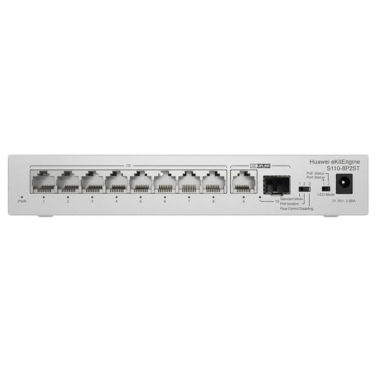 سويتش هواوي 8 منافذ 10/100/1000 ميجابت في الثانية PoE + منفذ (RJ45) 10/100/1000 ميجابت في الثانية Uplink + منفذ (SFP) 10/100/1000 ميجابت في الثانية 124 وات eKitEngine S110-8P2ST Unmanaged Desktop