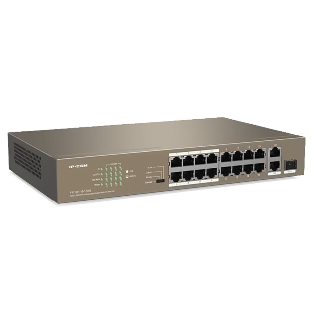 IP-COM F1118P-16-150W Unmanaged Rackmount PoE Switch 16 Port 10/100Mbps + 2 Ports 