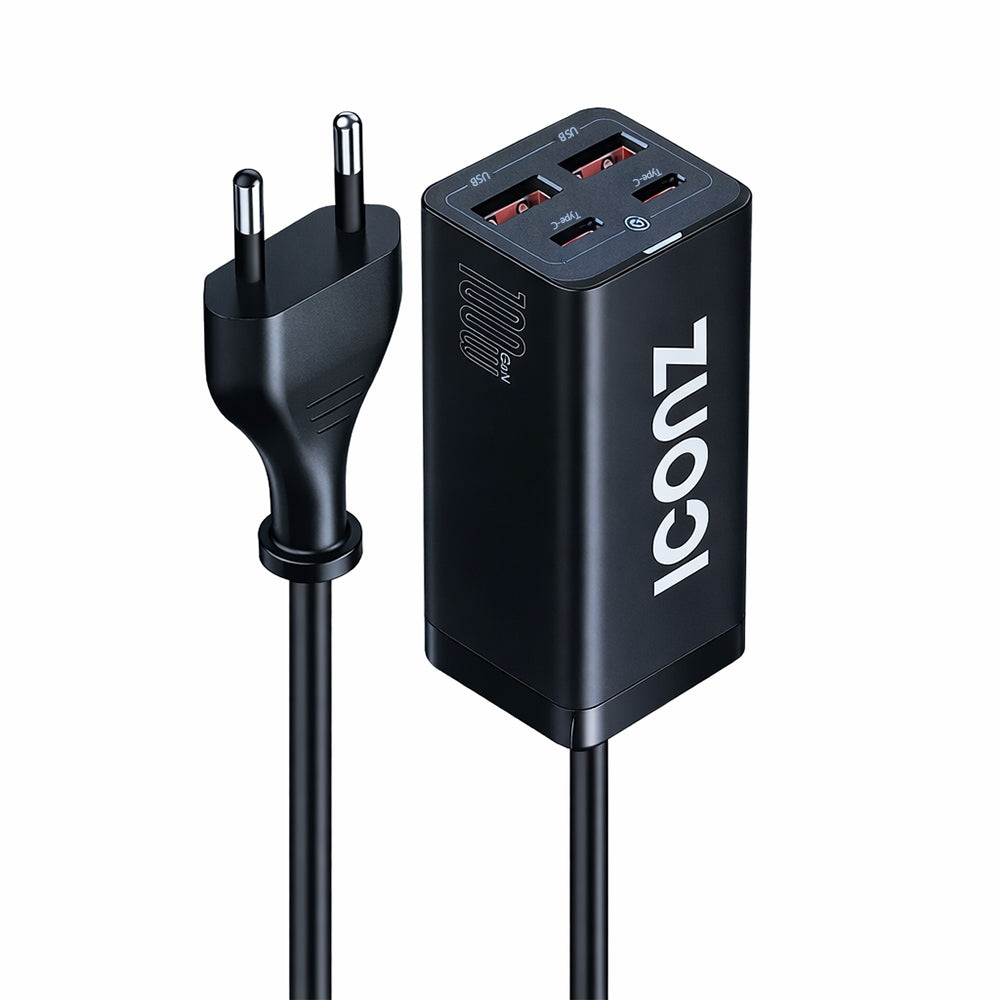 Iconz Boost W100 GaN Charger 2x USB + 2x Type-C 100W Fast Charging - Black