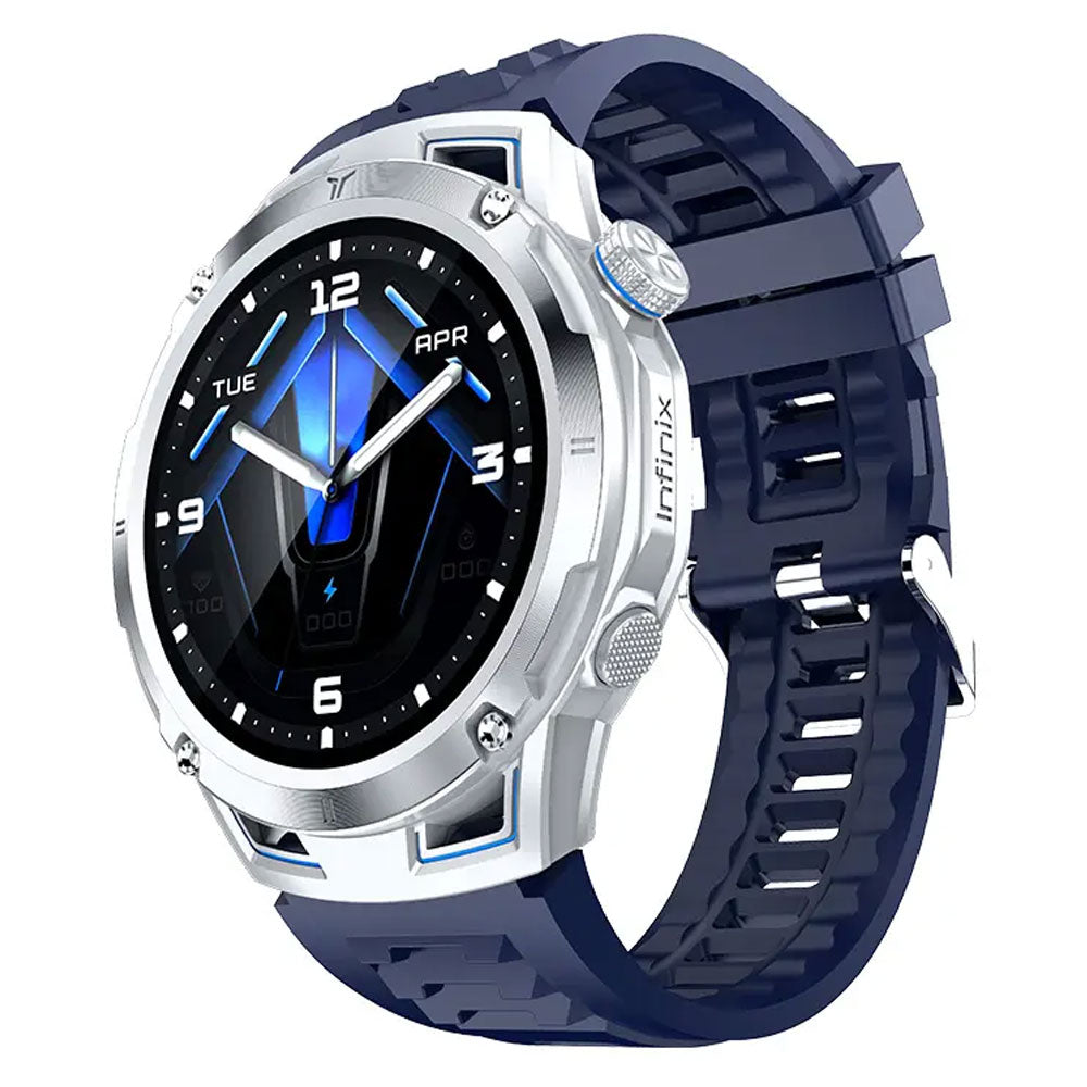 Infinix GTWATCH 5 Pro Smart Watch Silver Case With Blue Silicone Strap & Extra Nylon Strap