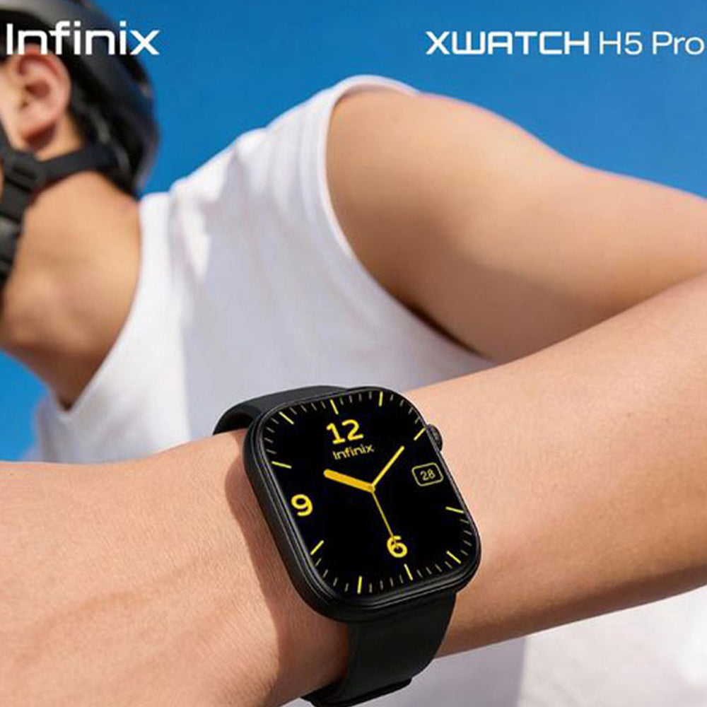 Infinix XWatch H5 Pro Smart Watch Chrome Case With Black Silicone Strap