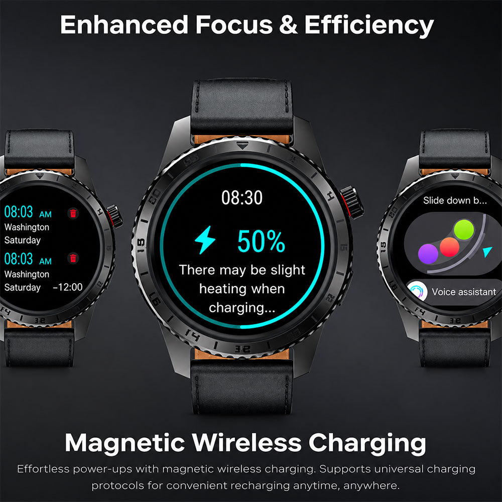 Infinix XWatch N5 Pro Smart Watch Stainless Case With Blue Leather Strap 