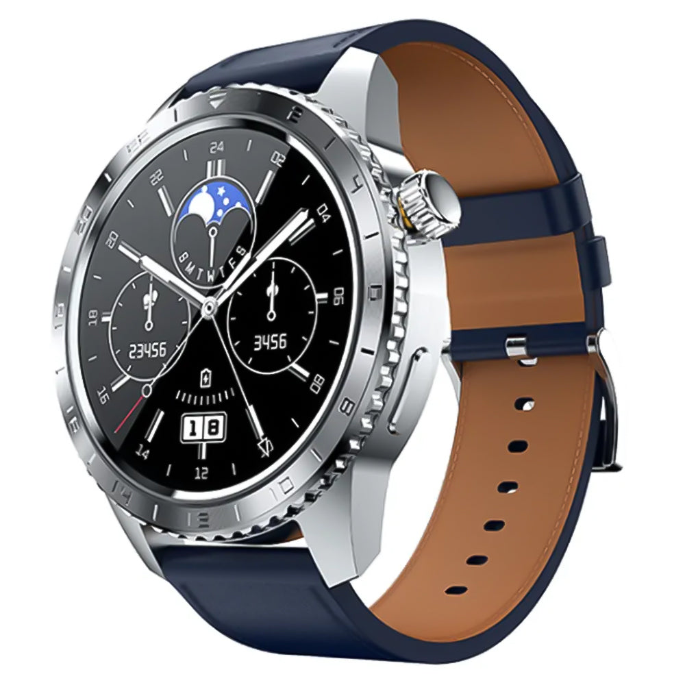 Infinix XWatch N5 Pro Smart Watch Stainless Case With Blue Leather Strap & Extra Metal Strap