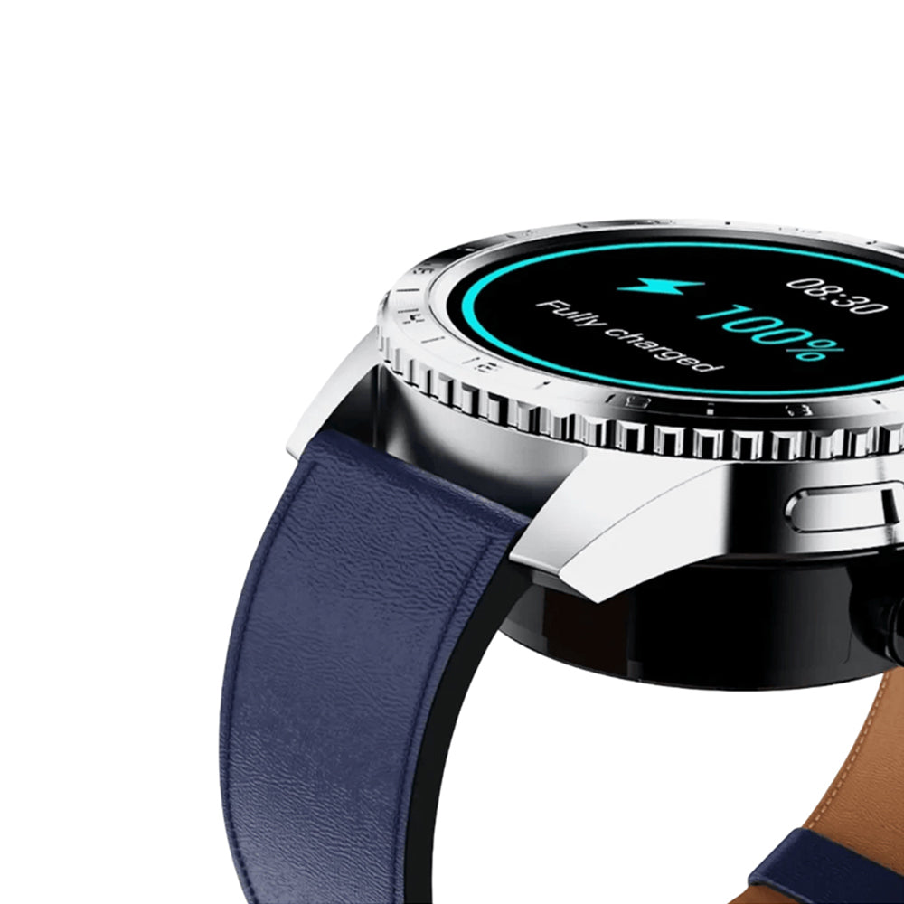 Infinix XWatch N5 Pro Smart Watch Stainless Case With Blue Leather Strap & Extra Metal Strap