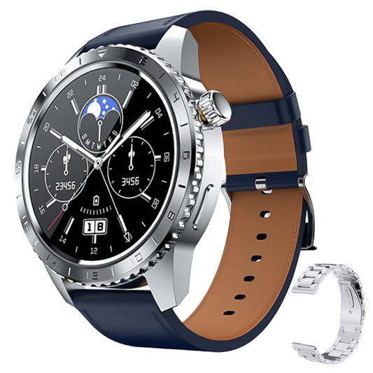 Infinix XWatch N5 Pro Smart Watch Stainless Case With Blue Leather Strap & Extra Metal Strap