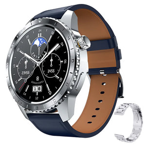 Infinix XWatch N5 Pro Smart Watch Stainless Case With Blue Leather Strap & Extra Metal Strap