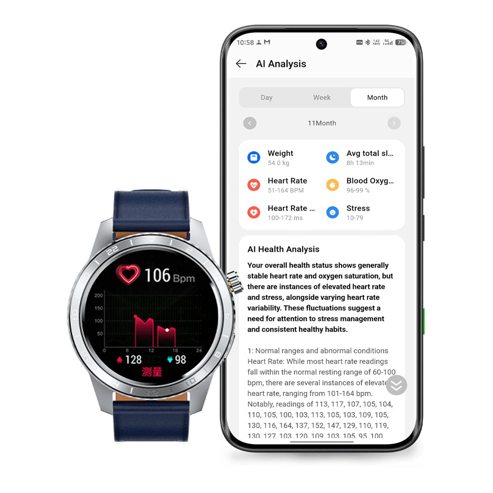 Infinix XWatch N5 Pro Smart Watch Stainless Case With Blue Leather Strap & Extra Metal Strap