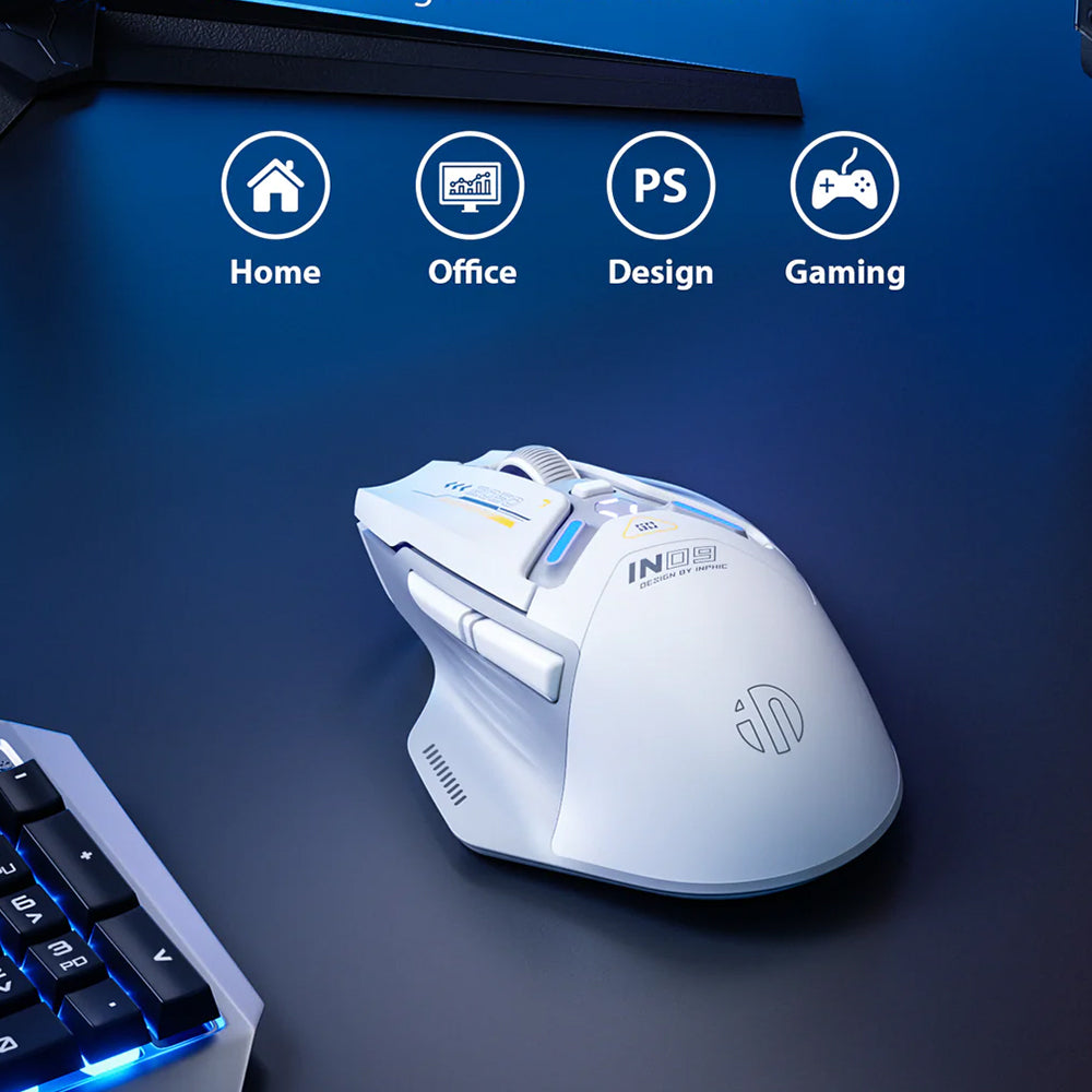 ماوس إنفيك سلكي & لاسلكي بلوتوث قابل للشحن ثلاثي الوضع 12000 نقطة في البوصة A9 Explorer V2 - ابيض 