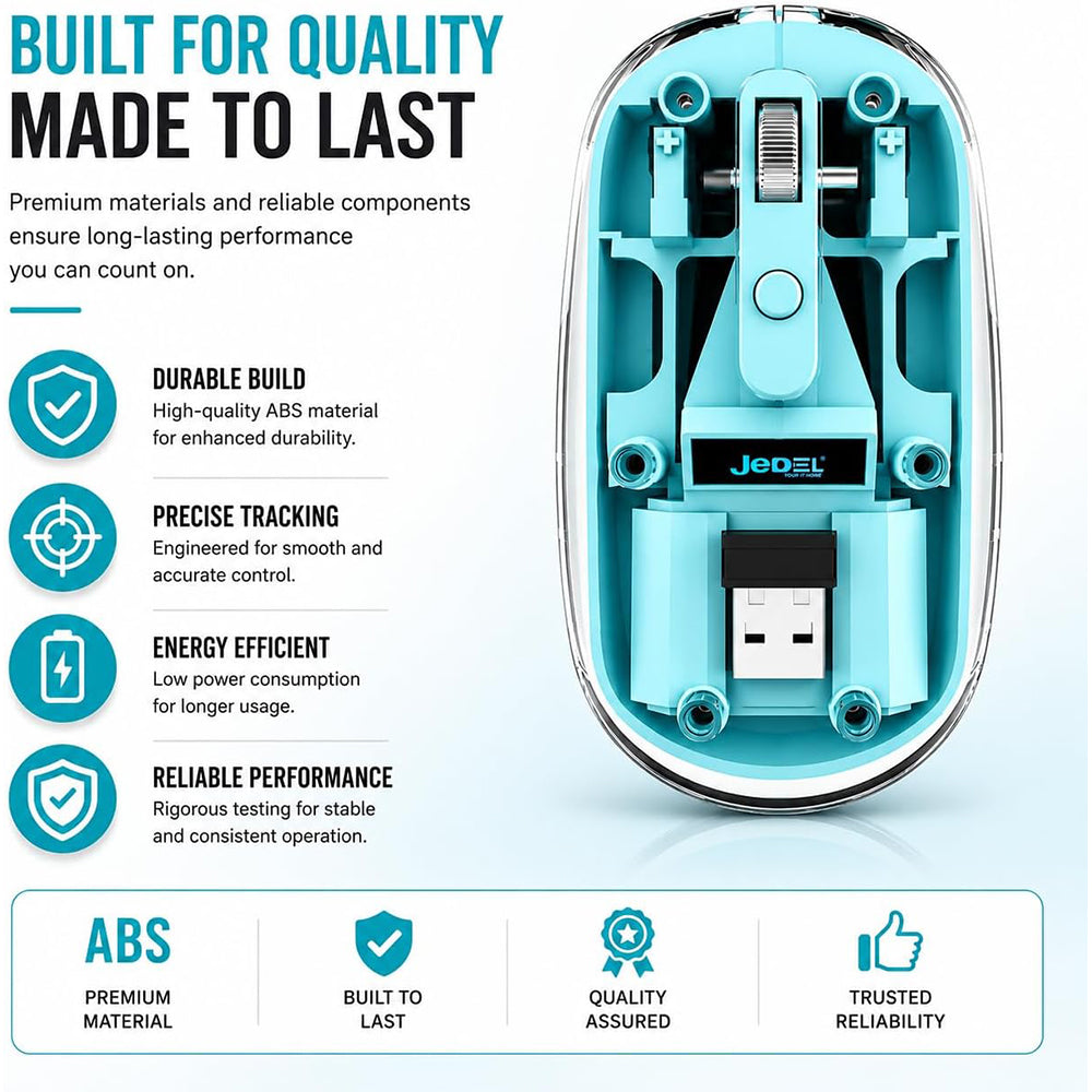 Jedel WD131P-BU Dual Mode Rechargeable Bluetooth Wireless Mouse 1600Dpi - Blue