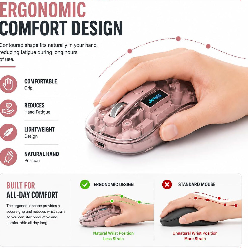 Jedel WD131P-PK Dual Mode Rechargeable Bluetooth Wireless Mouse 1600Dpi - Pink