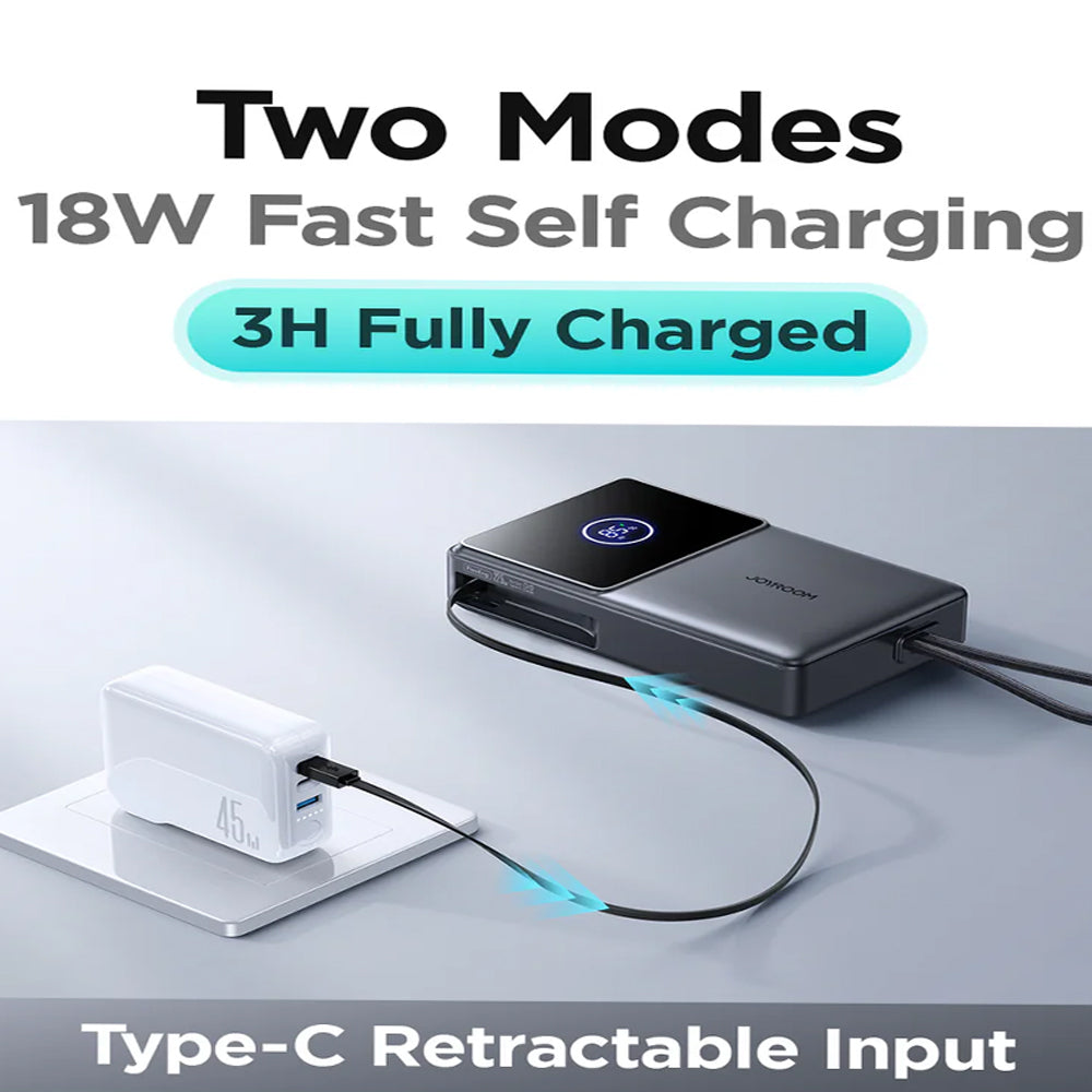 باور بانك جوي روم منفذ تايب سي 22.5 وات 10000 مللي أمبير كابل تايب سي قابل للسحب مدمج Elva Series JR-PR1 Mini - اسود 