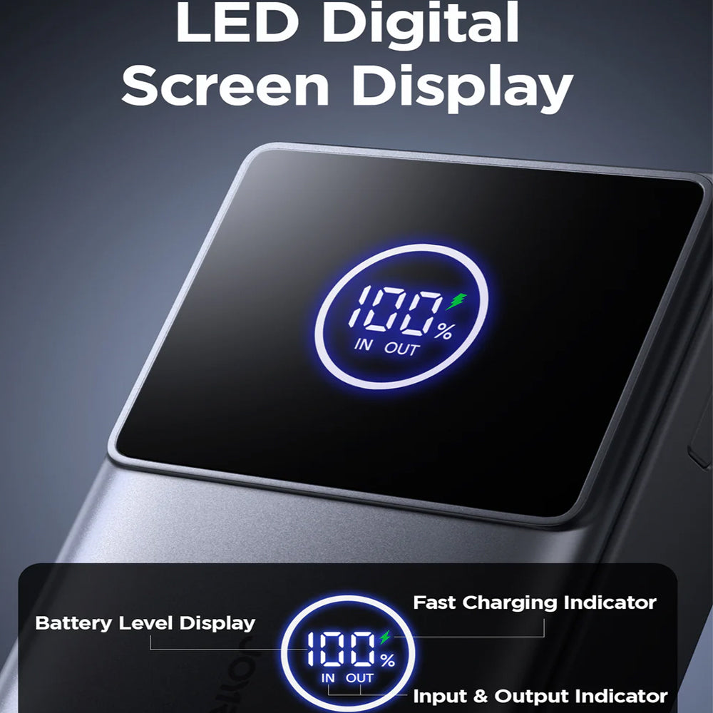 باور بانك جوي روم منفذ تايب سي 22.5 وات 10000 مللي أمبير كابل تايب سي قابل للسحب مدمج Elva Series JR-PR1 Mini - اسود 