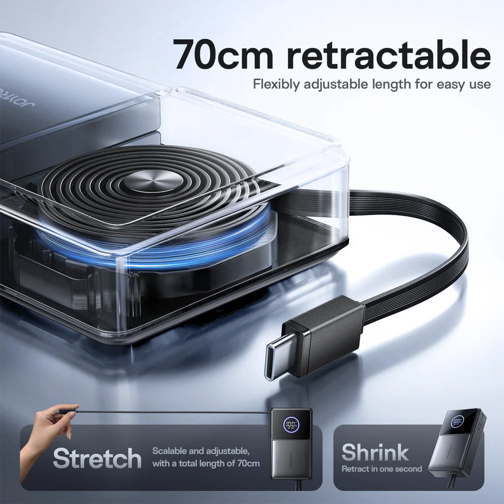 باور بانك جوي روم منفذ تايب سي 22.5 وات 10000 مللي أمبير كابل تايب سي قابل للسحب مدمج Elva Series JR-PR1 Mini - اسود 