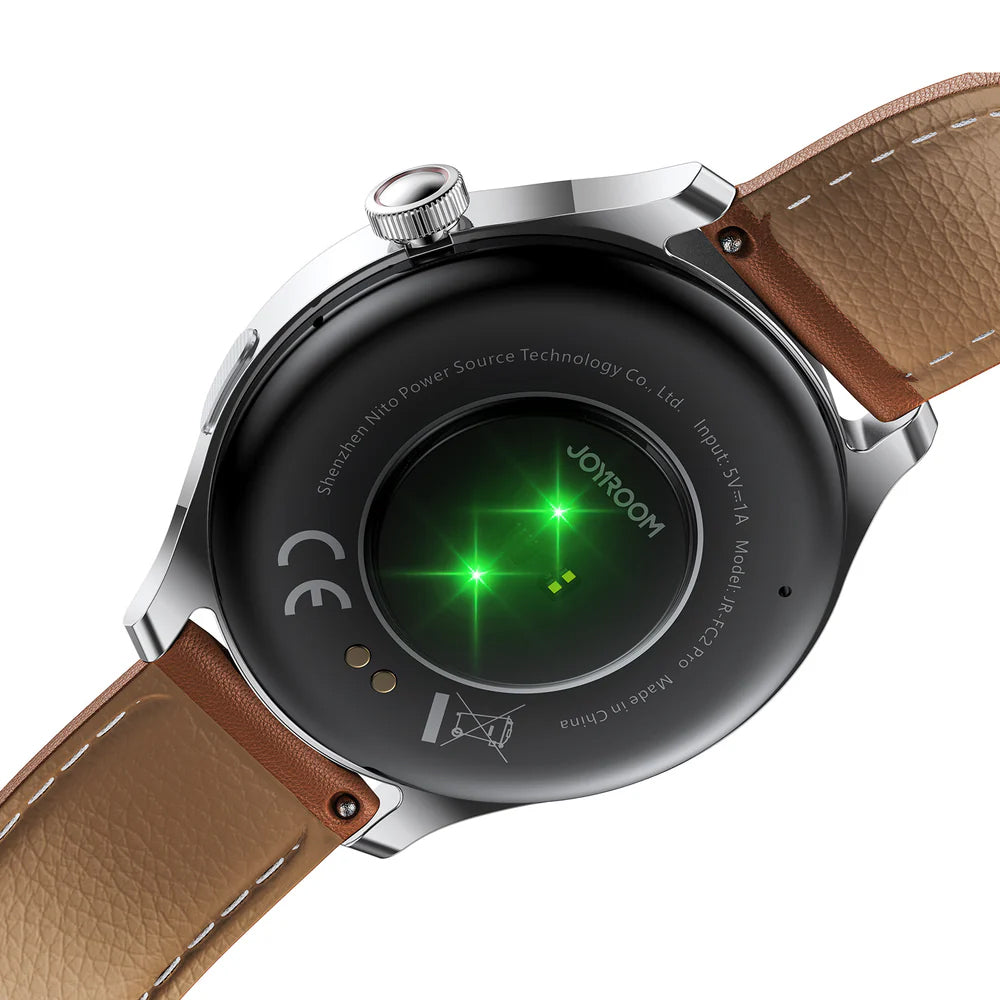Joyroom JR-FC2 Pro Smart Watch Moonlight Silver Case With Brown Leather Strap & Extra Silicone Strap