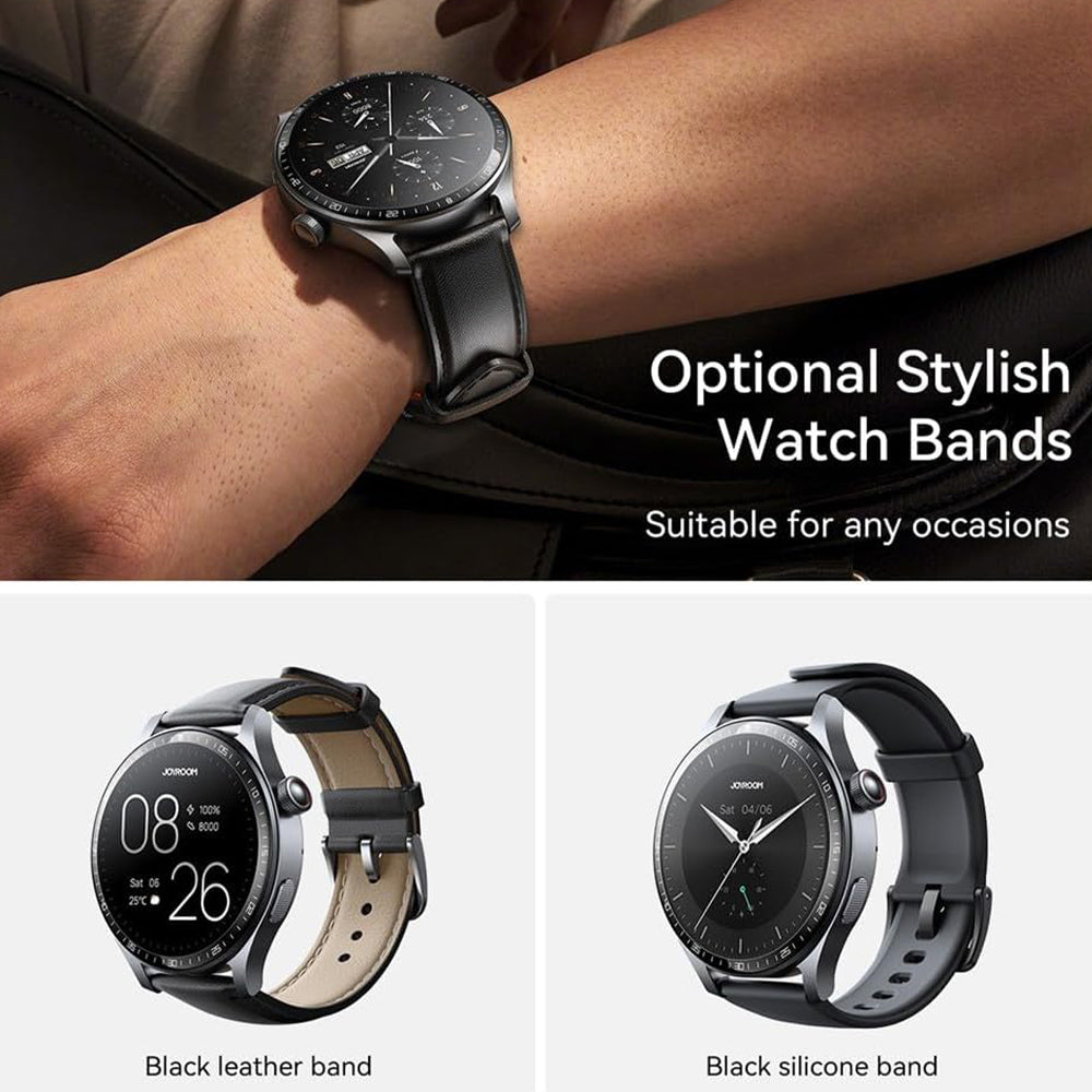 Joyroom JR-FC2 Pro Smart Watch Space Grey Case With Black Leather Strap & Extra Silicone Strap