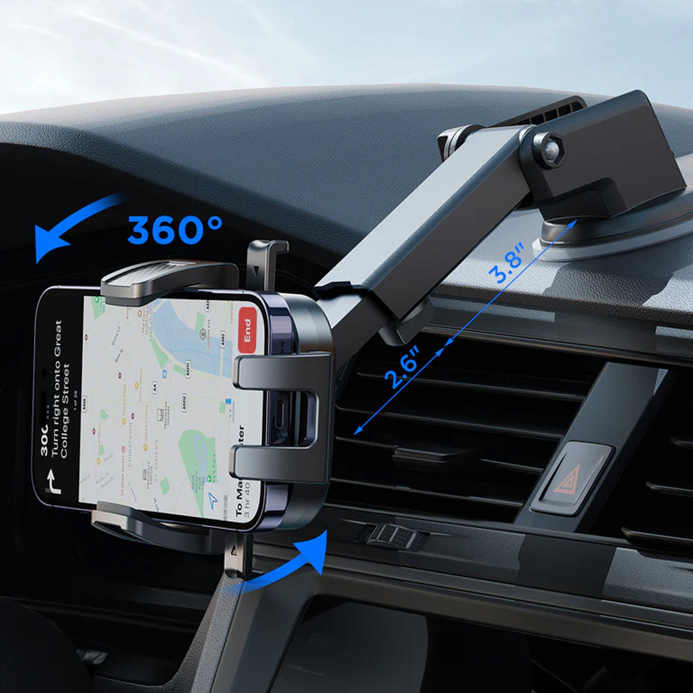 حامل موبايل للسيارة جوي روم للزجاج الامامي دوران كامل 360 درجة JR-OK6 - أسود