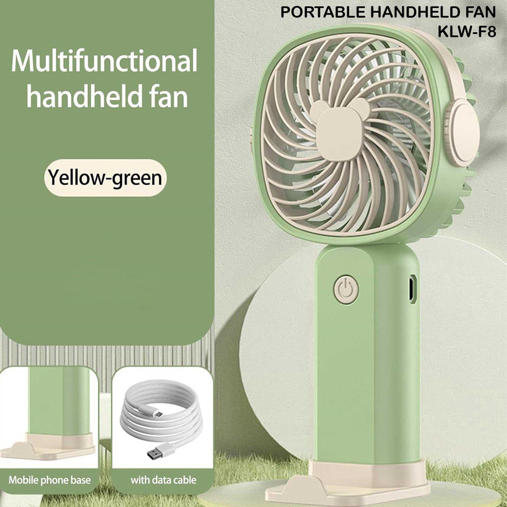 مروحة صغيرة محمولة قابله للشحن مع حامل للهاتف KLW-F8 - اخضر