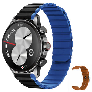 Kieslect Balancer Smart Watch Black Case with Magnetic Black x Blue Strap & Extra Coffee Leather Strap