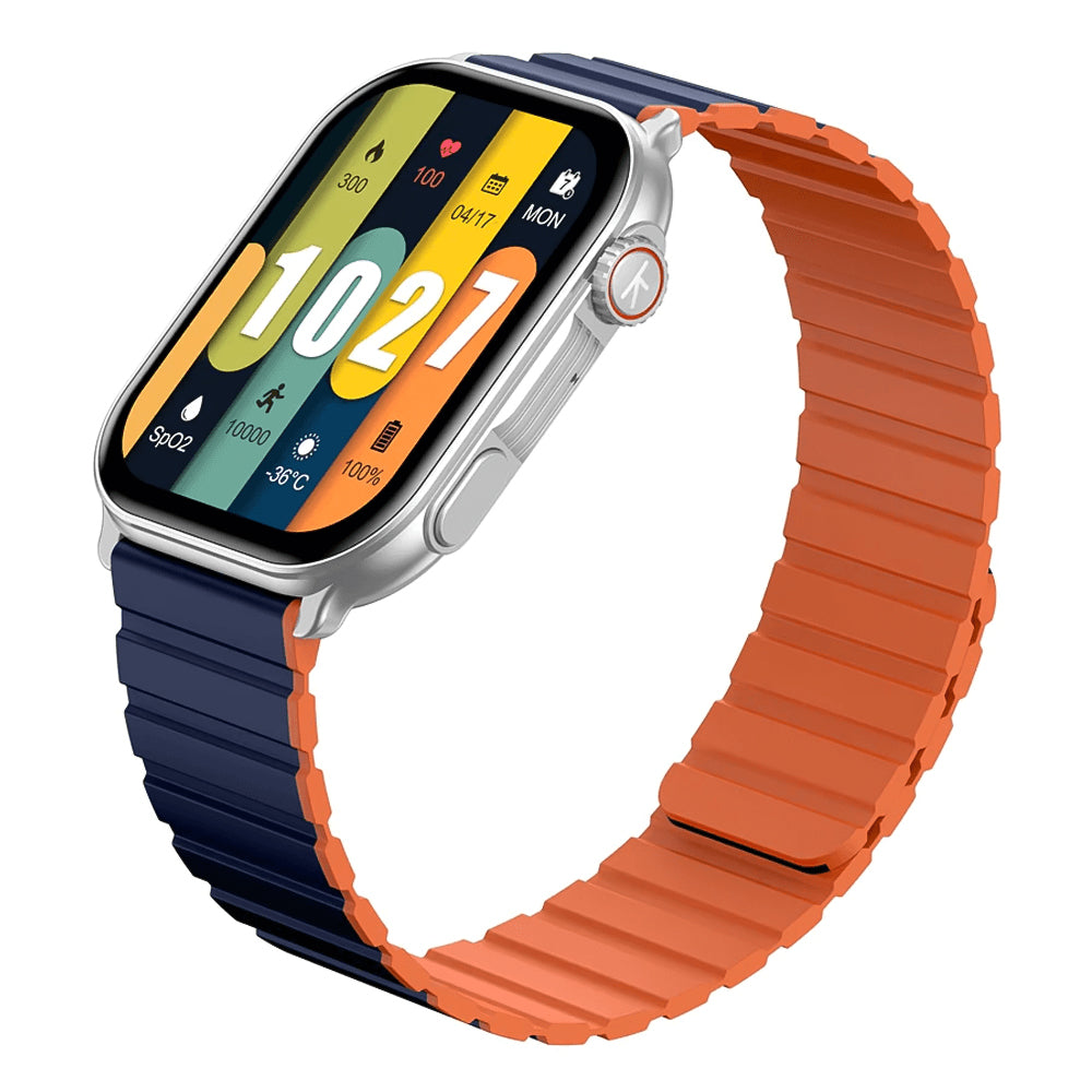 ساعة سمارت كيسلكت Ks Pro هيكل معدني فضي مع سوار أزرق x برتقالي و سوار أسود إضافي (أوبن بوكس)