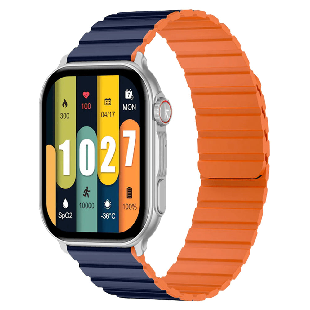 Kieslect Ks Pro Smart Watch Silver Metal Case With Blue x Orange Strap & Extra Black Strap (Open Box)