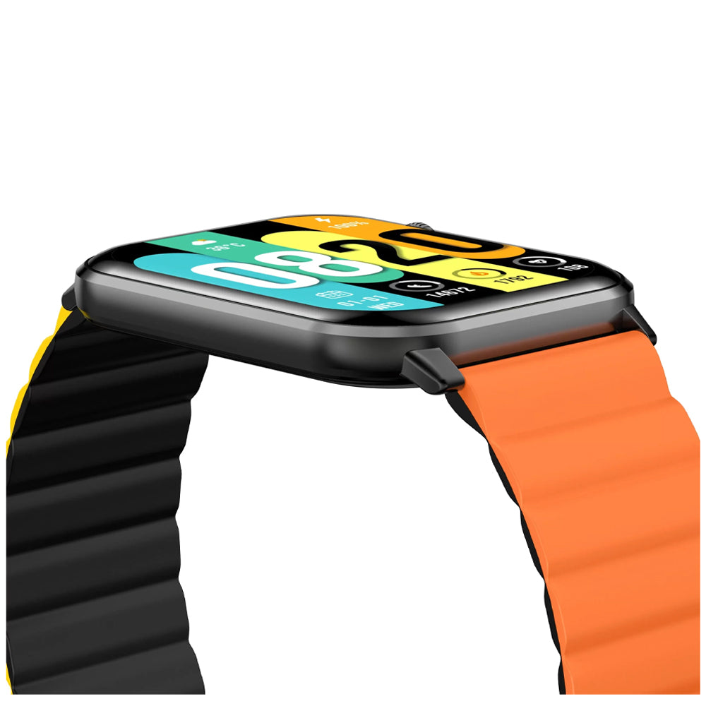 Kieslect Ks Smart Watch Black Metal Case With Orange x Yellow x Black Strap & Extra Black Strap